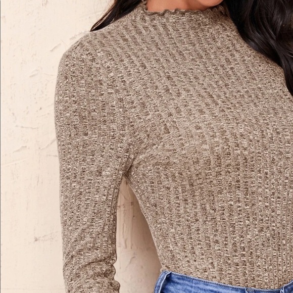 Boho mock neck ribbed knit bodysuit mocha brown - Picture 5 of 14